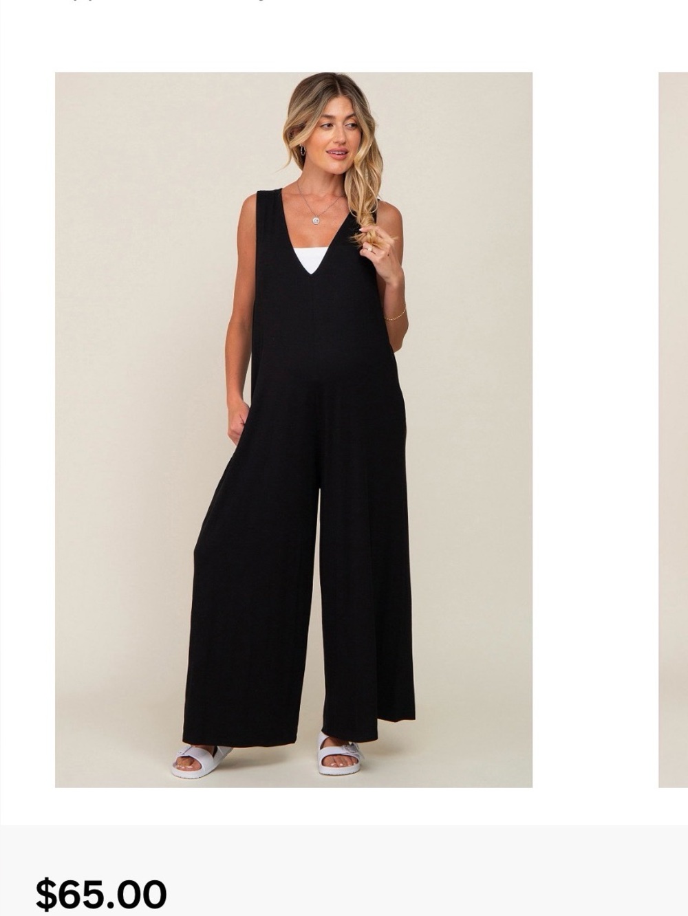 Pinkblush Maternity Black Sleeveless Wide-Leg V-Neck Jumpsuit